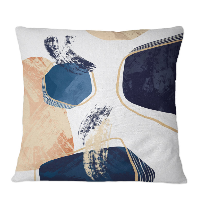 Coussin Minimalistic Blue & Earth Tone Shapes III - Modern, 16 po x 16 po