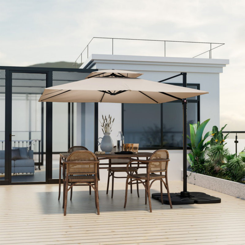Parasol en porte-à-faux 9,5 pi avec pivotement sur 360 ° et double plateau, Beige