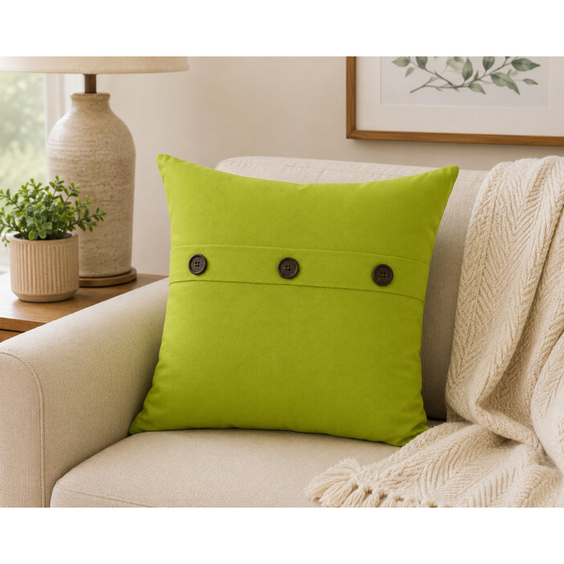 Solid Button Buttons Linen Throw Pillow, Green Apple