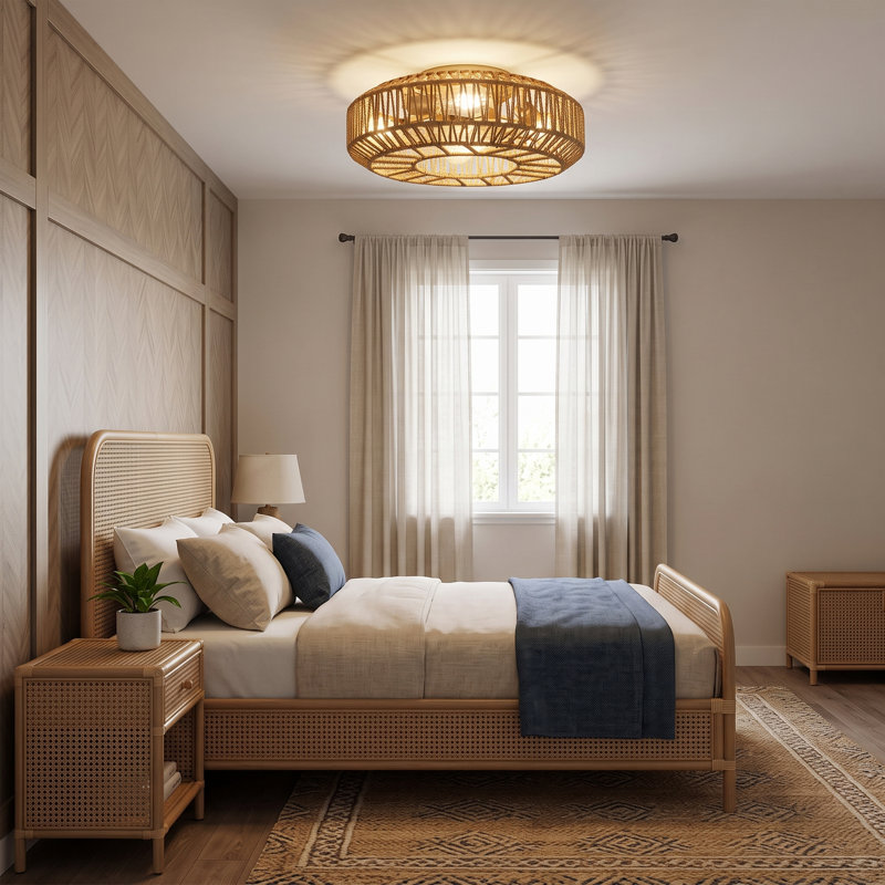 Ventilateur de plafond en rotin à 7 pales de 20 po avec ensemble d'éclairage et télécommande Andrell
