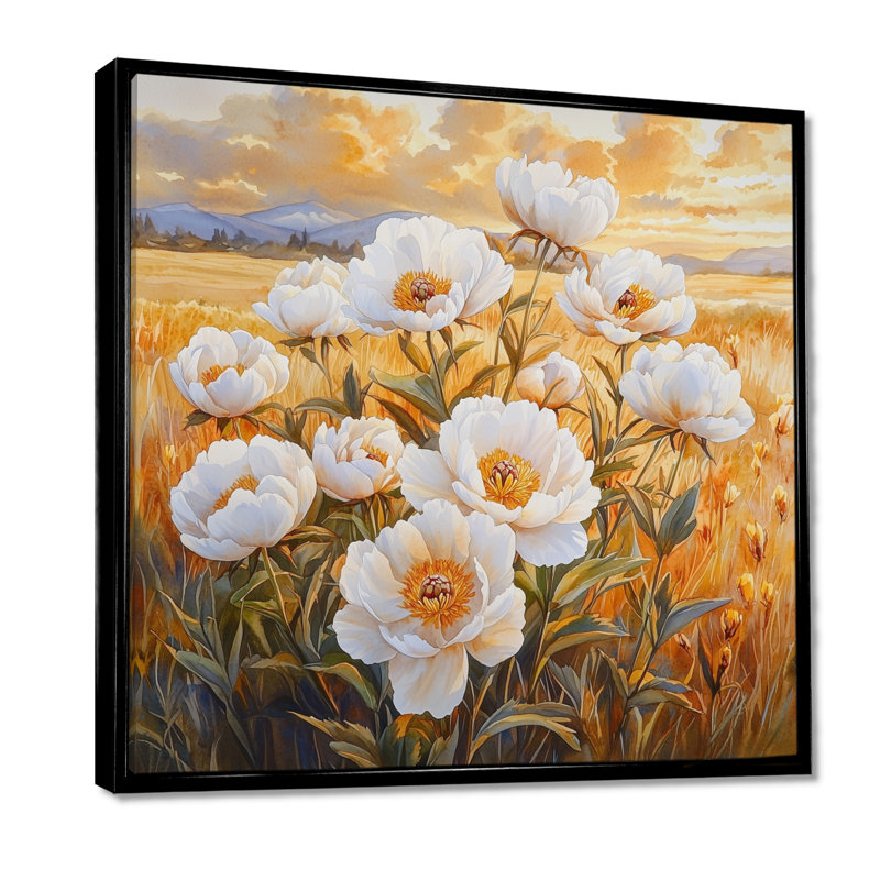 Pivoines dans un champ d'automne chaud II - pivoines, art mural, H 36 po x l 36 po, Noir, noir, noir, noir