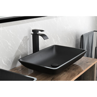 Rectangular Bathroom Sink In Matte Black With Innovative Design - 14.38"L X 22.25"W 4-3/8"H Pop-Up 4-3/8"H, Decorative