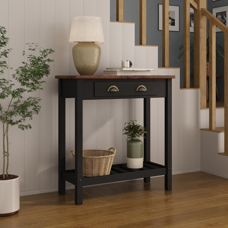 Wood Hall Table Console 1 Drawer Delija | August Grove®, 33.07" H x 31.5" W x 13.78" D, Black