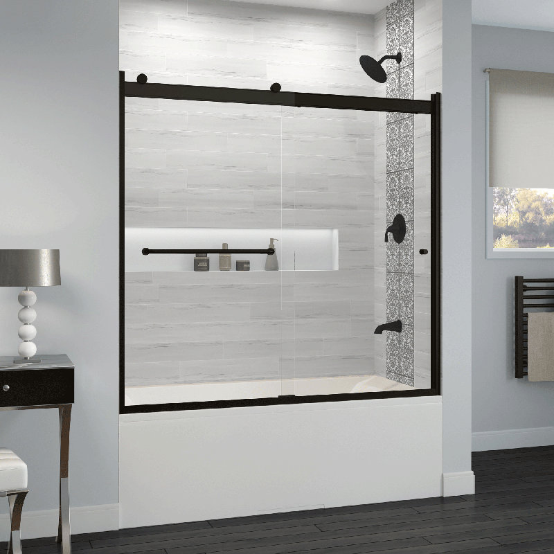 Rotolo 60'' - W x 57'' H Bypass Door Semi-Frameless Tub Door with, AquaGlideXP Clear