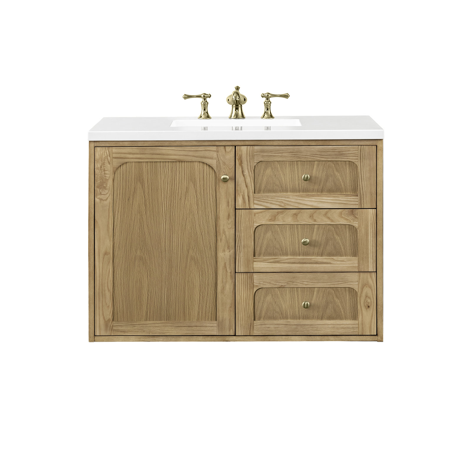 Laurent 36'' W Single Vanity, White Zeus, 8" Widespread, Light Natural Oak
