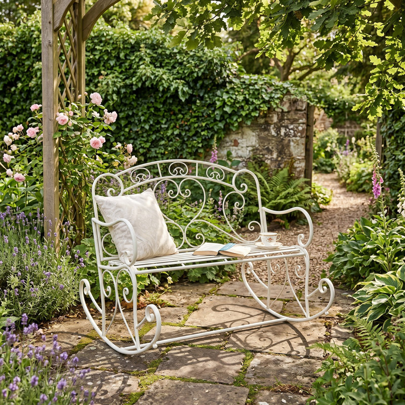 Mcglone Iron Outdoor Bench, Antique White
