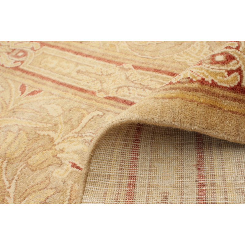 Tapis unique en laine noué à la main style kaki Ushak nouvel âge 10 pi 1 po x 13 pi 9 po