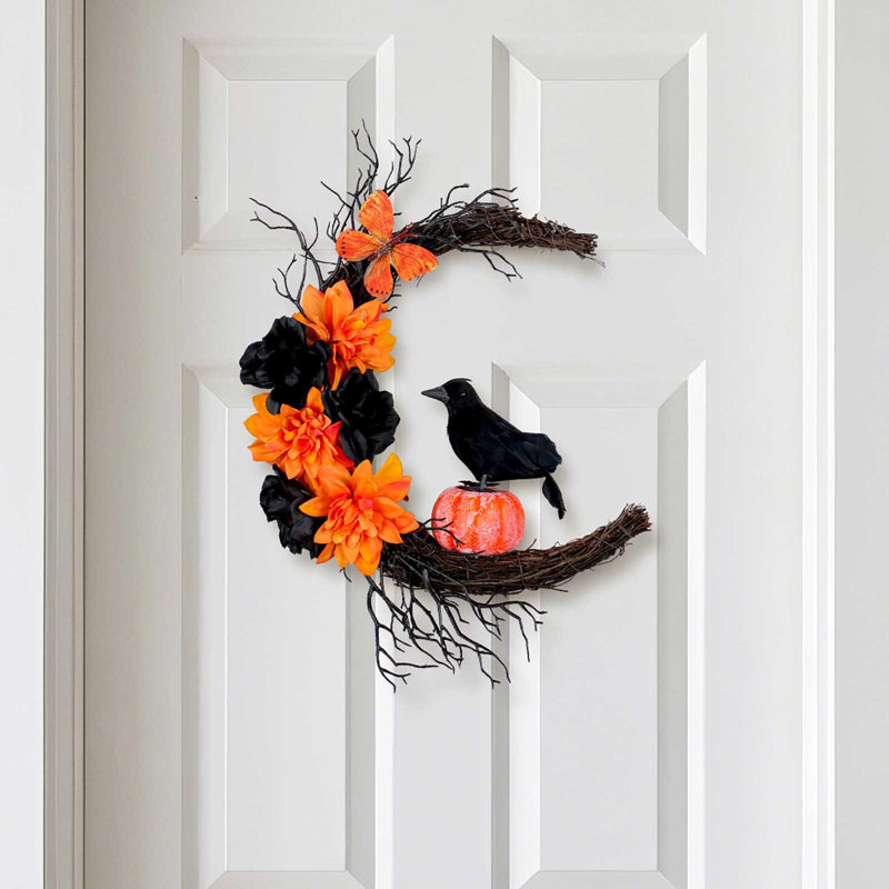 Couronne d'Halloween orange et noire