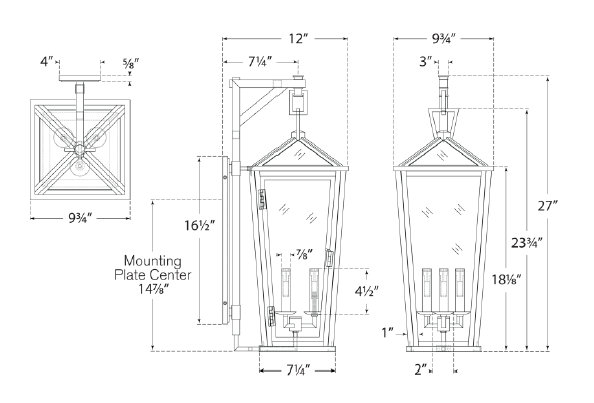 Chapman & Myers Darlana Medium Tall Bracketed Wall Lantern, 27" H x 9.75" W x 12" D