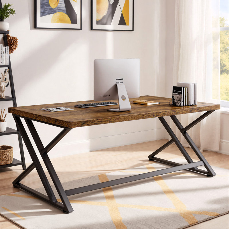 Bureau d'écriture Kelleia, Brun rustique / noir, H 30,1 po x l 60 po x P 23,6 po
