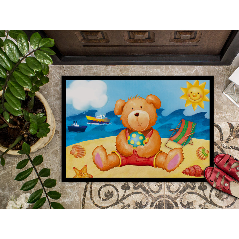 Tapis de porte d’extérieur anti-dérapant teddy bear on the beach, Rectangle 1 pi 6 po x 2 pi 3 po