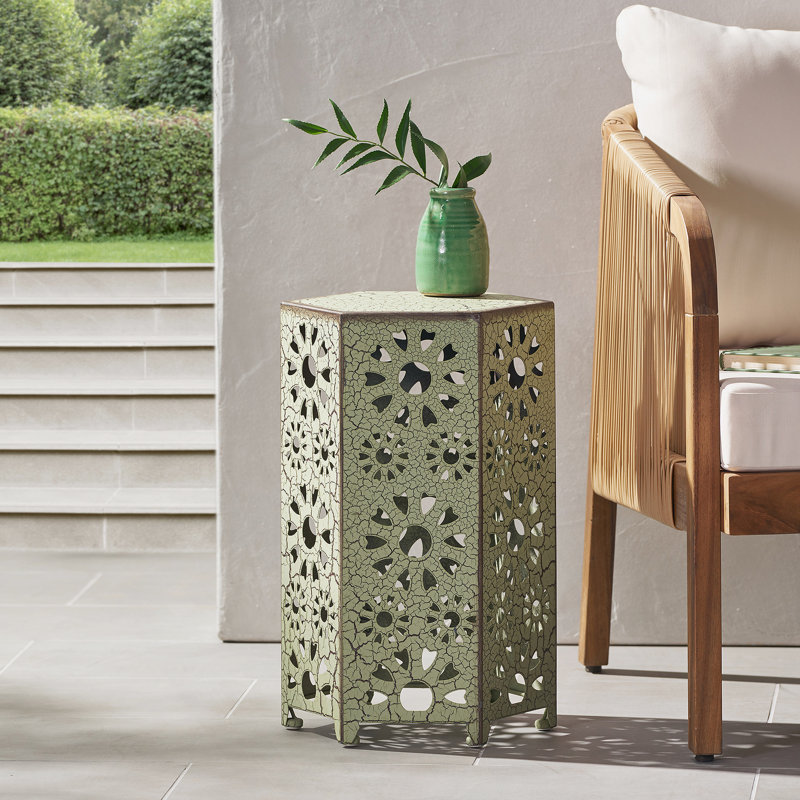 Table d'appoint moderne et robuste en faux terrazzo pour une utilisation intérieure et extérieure, table d'appoint de patio robuste et durable