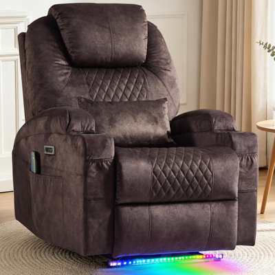 Fauteuil inclinable électrique avec massage et chaleur, canapé inclinable électrique pour adultes avec éclairage à DEL, ports USB, porte-gobelets, similicuir pour le salon