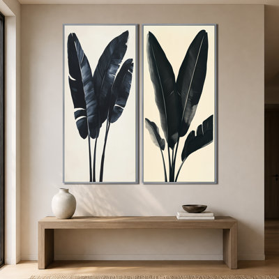Feuilles de bananier encrées I - Ensemble de 2 impressions sur toile