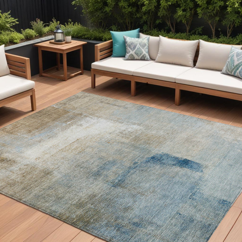 Tapis extérieur lavable abstrait taupe 8 'x 10' beige et ivoire