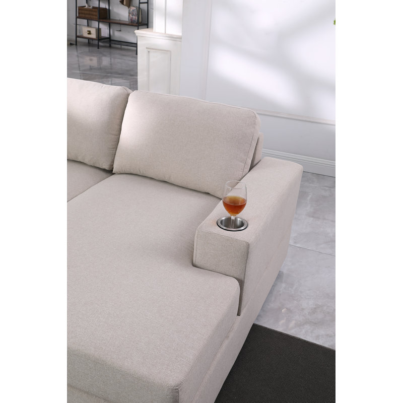 Canapé modulaire symétrique avec méridienne Rachdale, Mélange de lin beige