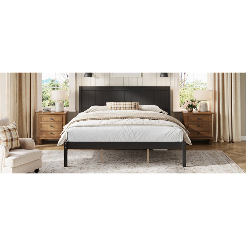 Platform Bed Frame with Headboard , Wood Slat Support , No Box Spring Needed ,King,Espresso