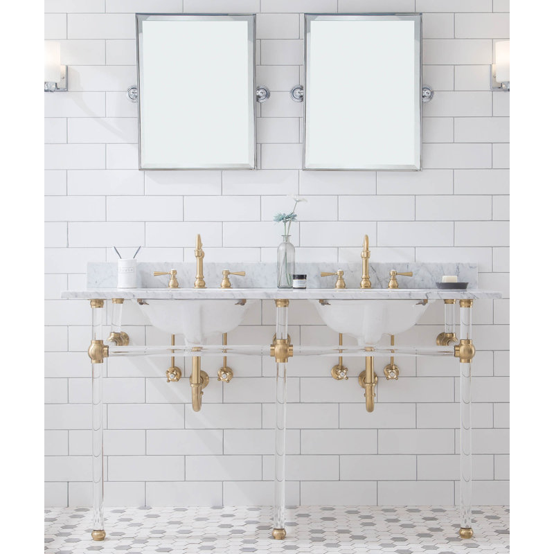 Empire Stone Oval Console Bathroom Sink with Faucet and Overflow, Satin Gold