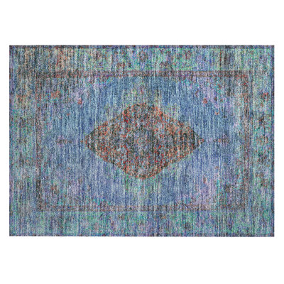 Machine Washable Indoor/Outdoor Xhevrie Blue Rug