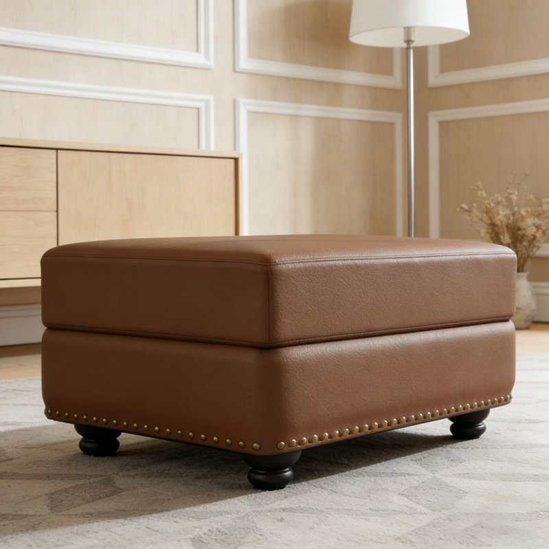 Faux Leather Ottoman, Brown