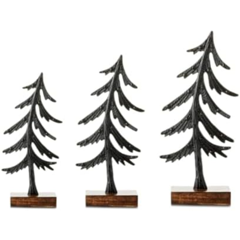 Ensemble de 3 décorations de table arbre de Noël en métal noir