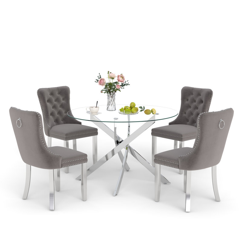 Ensemble de salle à manger Keyari, H 29,5 po x L 36 po x l 36 po, Gris, Argent