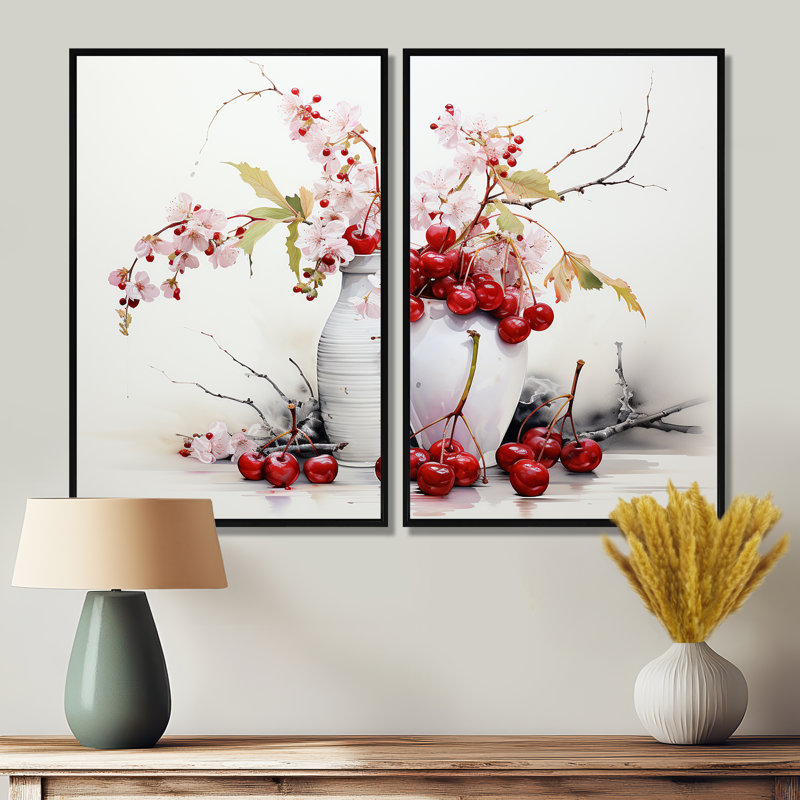 Cherry Simplicity - Décoration murale fruits et aliments, H 36 po x l 48 po, Reproduction encadrée sans passe-partout, Noir