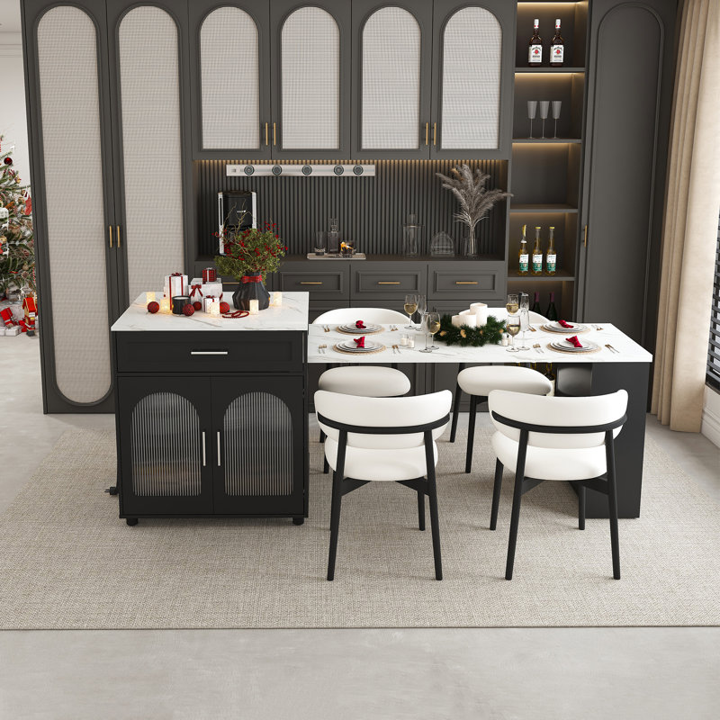 80" Black Expandable Kitchen Island with Dining Table