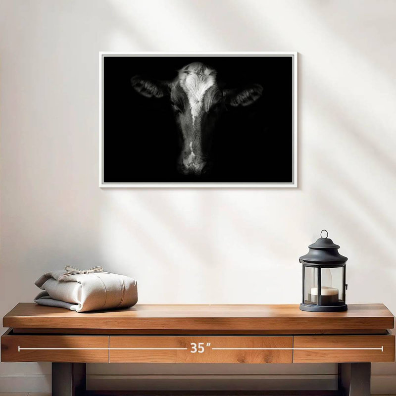Monochrome Cow Face, 19" X 13", Floating Frame White