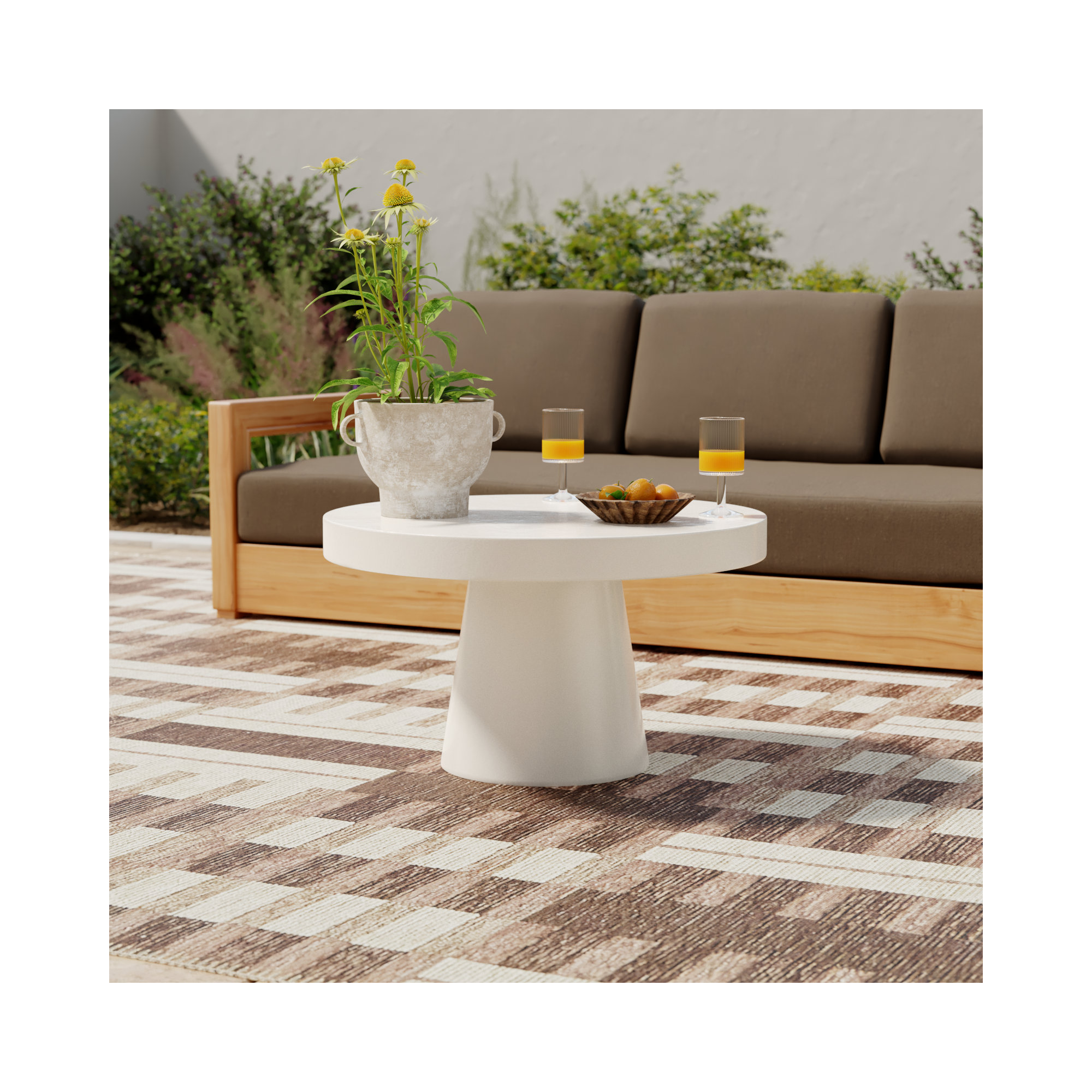 Prevelly Modern Concrete Round Coffee Table, White