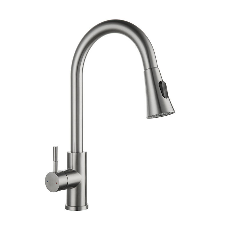 Topcraft Single-Handle Single-Hole Pull-Down Kitchen Faucet, Brushed Nickel