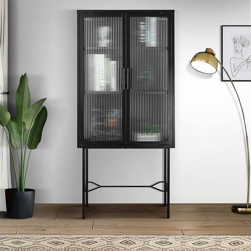 Armoire de salle à manger en acier Callium de 27,6 po de largeur, crédence de rangement, buffets et tablettes réglables, Noir