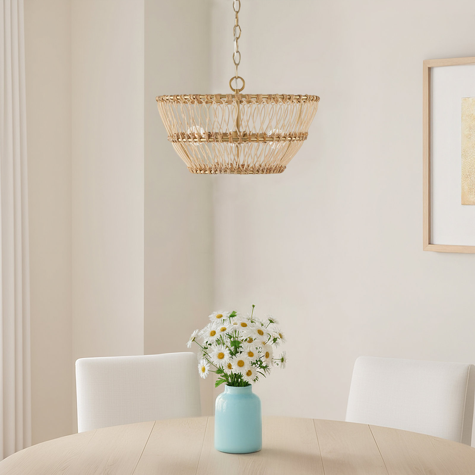 Foley 3 Light Rattan Dimmable Pendant