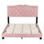 Lit plateforme tapissier rose grand format - Velours moderne avec tête de lit et cadre de rivets