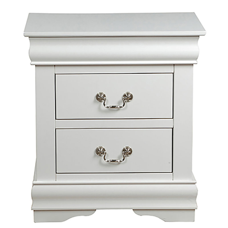 Table de chevet 2 chambres en blanc immaculé - pin massif, poignées séduisantes avec options de rangement attrayantes, Blanc
