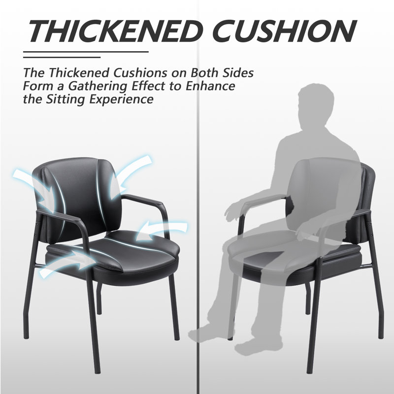 Black Leather Office Guest Chairs with Metal Frame, Set of 2