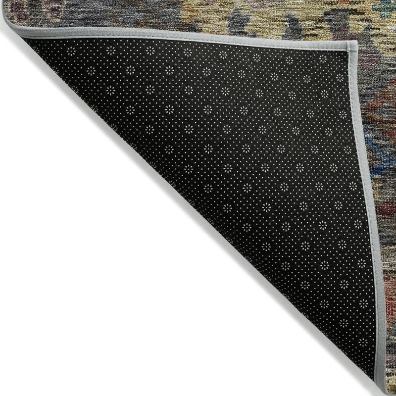 Tapis d'intérieur rond lavable floral 8 pi gris et vert terre cuite
