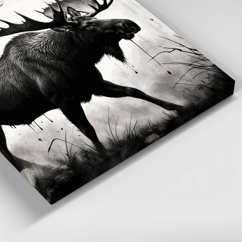 Wildlife Moose Grey Canvas Wall Art, 24" H x 36" W