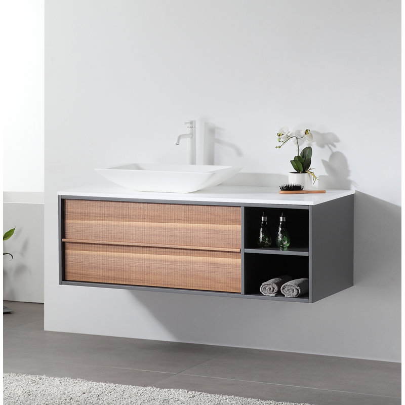 Goreme 48" W Single Wall-Mounted Vanity, White, Gray