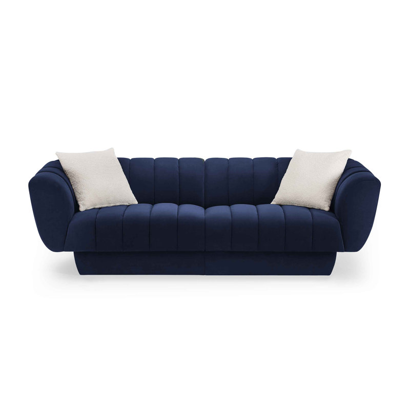Charlotte 224Cm Velvet Rolled Arms Chesterfield Sofa, Blue