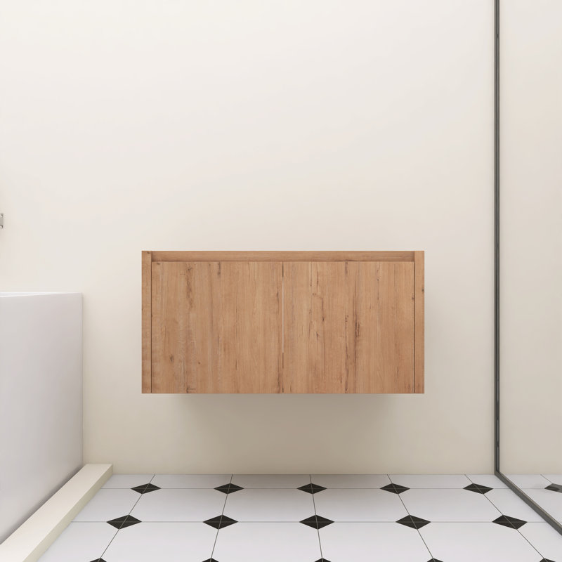 Base de meuble-lavabo mural 36 po avec portes à fermeture douce, imitation chêne