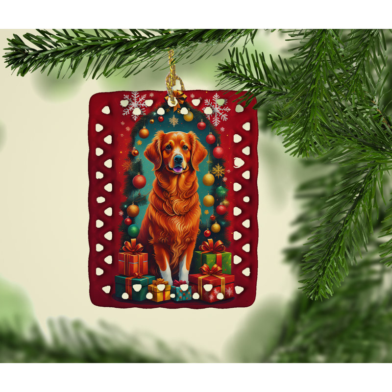 Ornement en porcelaine de Noël Nouvelle-Écosse, « Nova Scotia Duck Tolling Retriever »