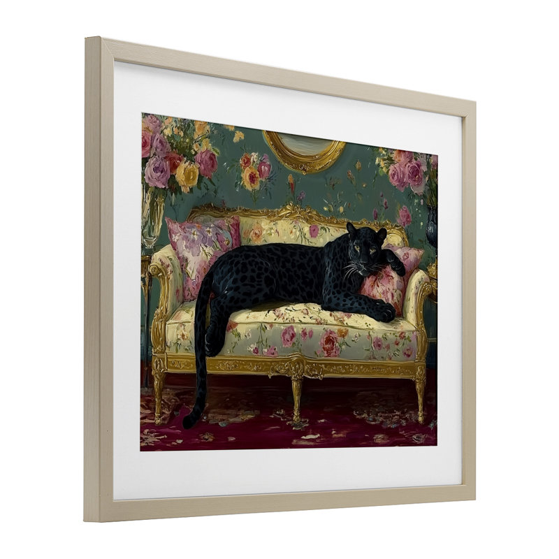 «Opulent Interior Panther», reproduction sous verre encadrée, design par Annabelle Hall, H 17 po x l 21 po