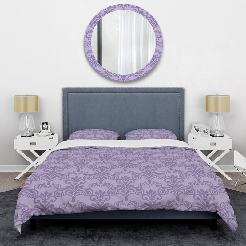 Purple Damask - Abstract Duvet Cover Set - Microfiber Polyester, King Duvet Cover + 2 Shams