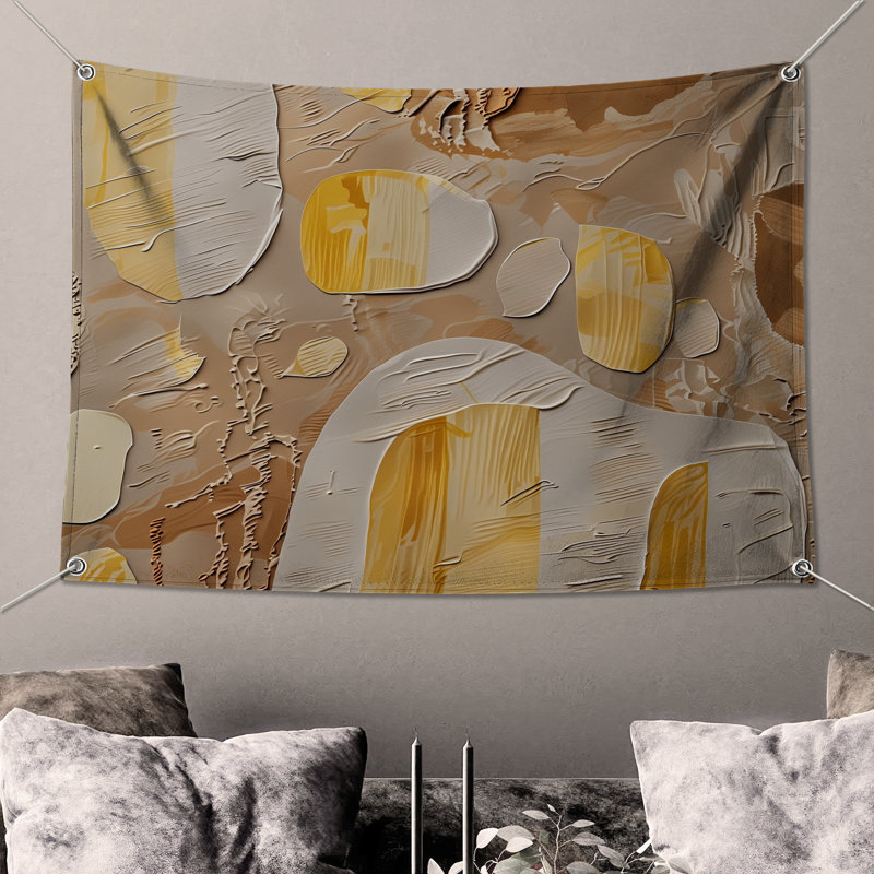 Tapisserie abstraite à formes abstraites - Décoration murale texturée, H 68 po x l 80 po avec 4 œillets