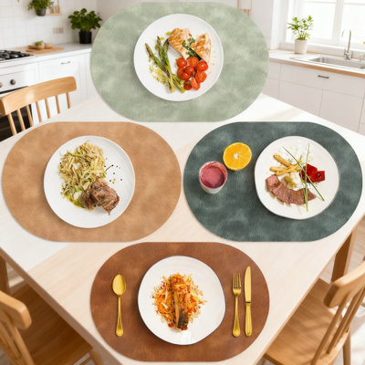Heat Resistant Placemats Set Of 4, Waterproof Washable Table Mats, 12 X 17 Inch Oval PU Placemats For Kitchen Dining Room, Easy To Clean And Durable