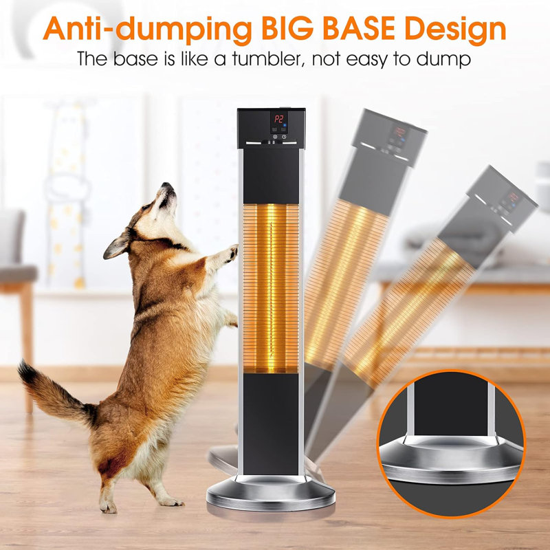 Black Aluminum Electric Standing Patio Heater with Remote Control