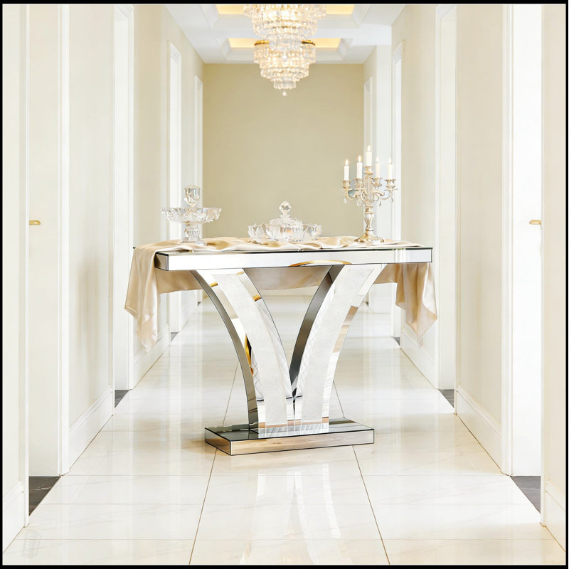 Table de vestibule en forme de V, table d'appoint en miroir, console avec finition réfléchissante pour une élégance moderne et une mise en valeur de l'espace