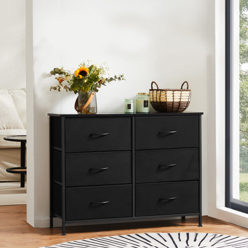  Enegess 31.5" Wide Modern Farmhouse 6 Drawer Dresser with Sturdy Frame, Black