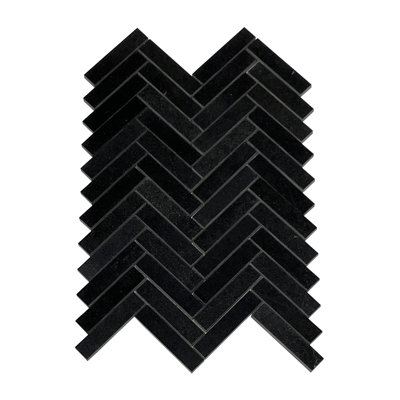 1" x 4" Absolute Black Granite Natural Stone Herringbone Wall & Floor Tile